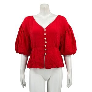 Mother of Pearl No Frills Top Womens US 0 Red Popover V-Neck Elegant Office Work